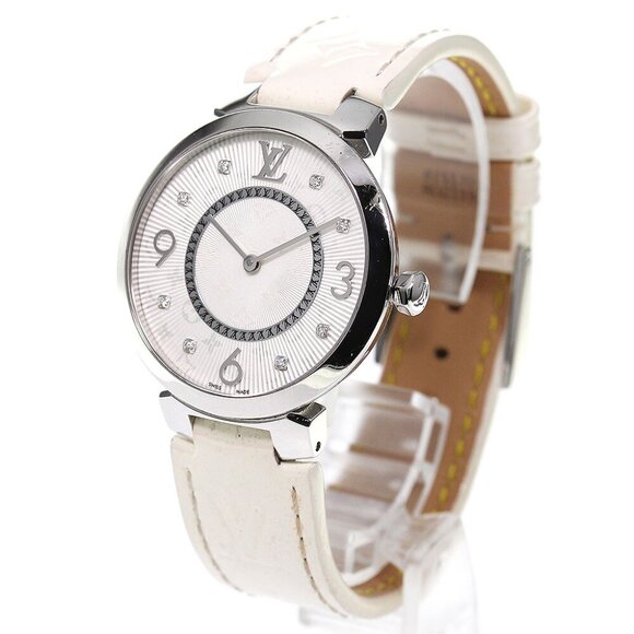 LOUIS VUITTON Tambour Slim MM Q13MJ 8P diamond Silver Dial Quartz Ladies - Picture 1 of 14